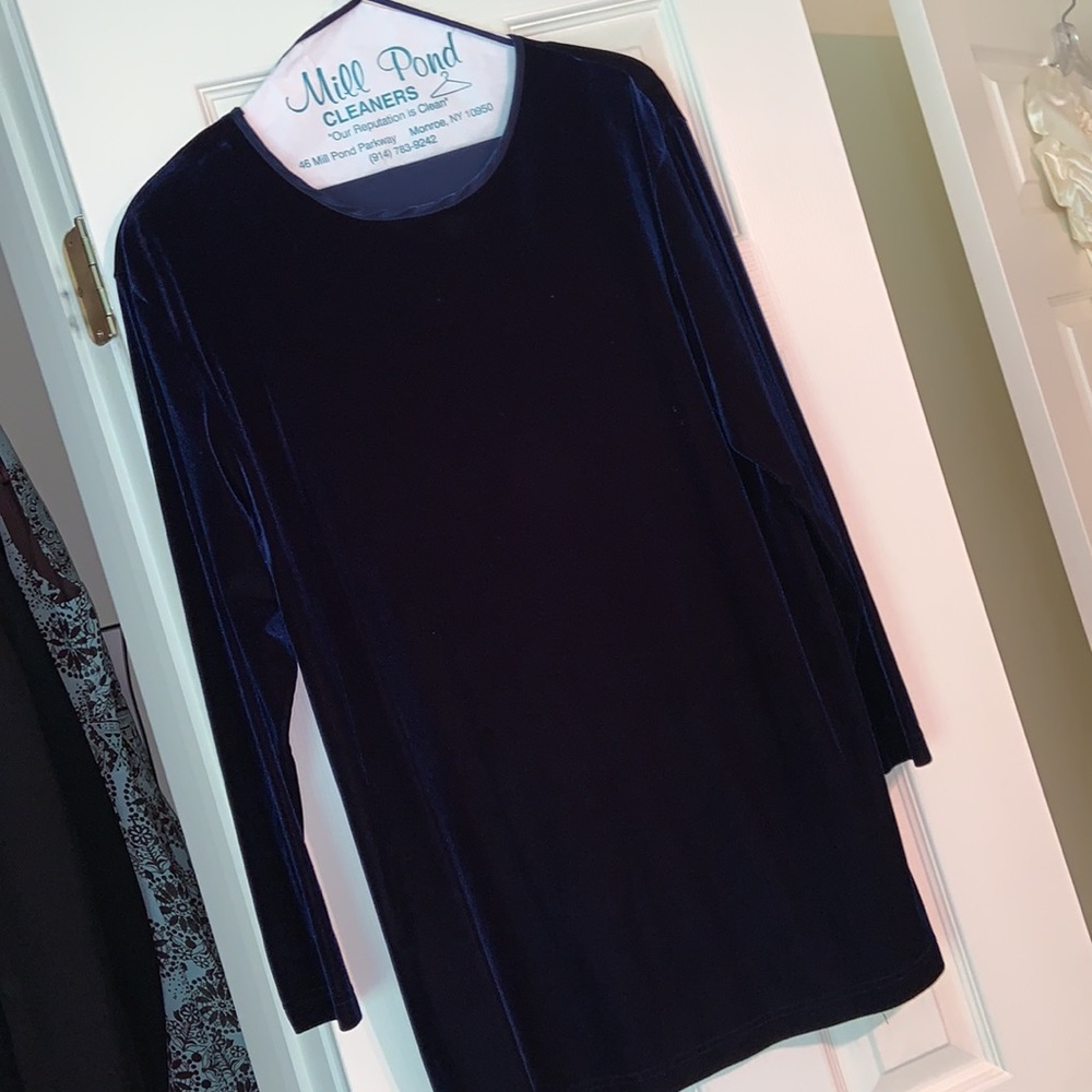Vintage midnight blue navy velvet long sleeve blouse - formalwear